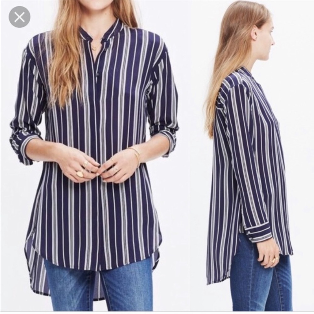 Madewell Navy Striped Mulberry Silk Blouse